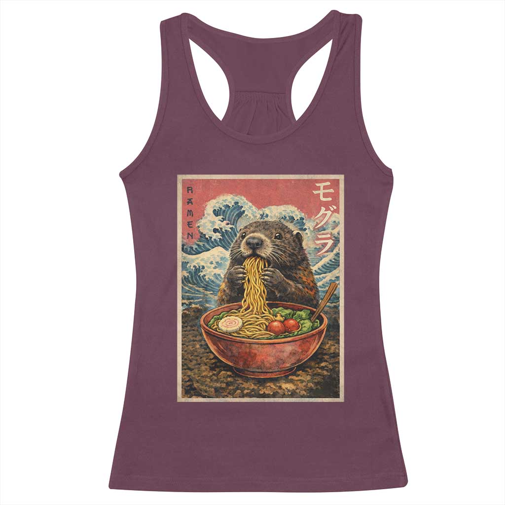Japanese Groundhog Ramen Noodles Racerback Tank Top Funny Kawaii Anime TS10 Maroon Print Your Wear