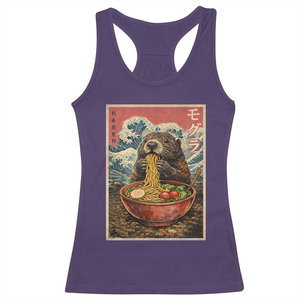 Japanese Groundhog Ramen Noodles Racerback Tank Top Funny Kawaii Anime TS10 Purple Print Your Wear