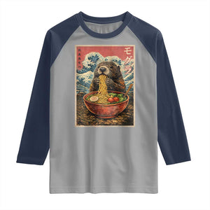 Japanese Groundhog Ramen Noodles Raglan Shirt Funny Kawaii Anime TS10 Sport Gray Navy Print Your Wear