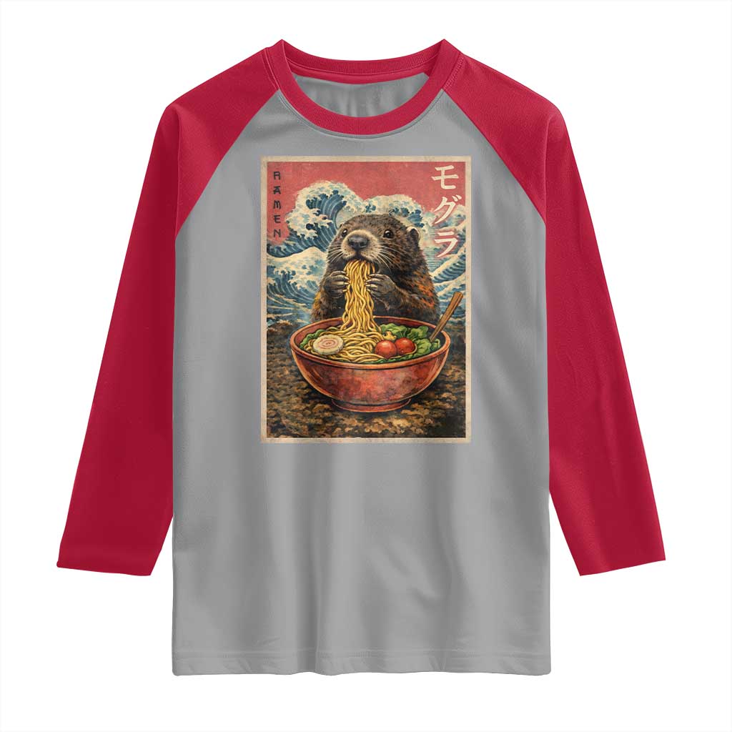 Japanese Groundhog Ramen Noodles Raglan Shirt Funny Kawaii Anime TS10 Sport Gray Red Print Your Wear