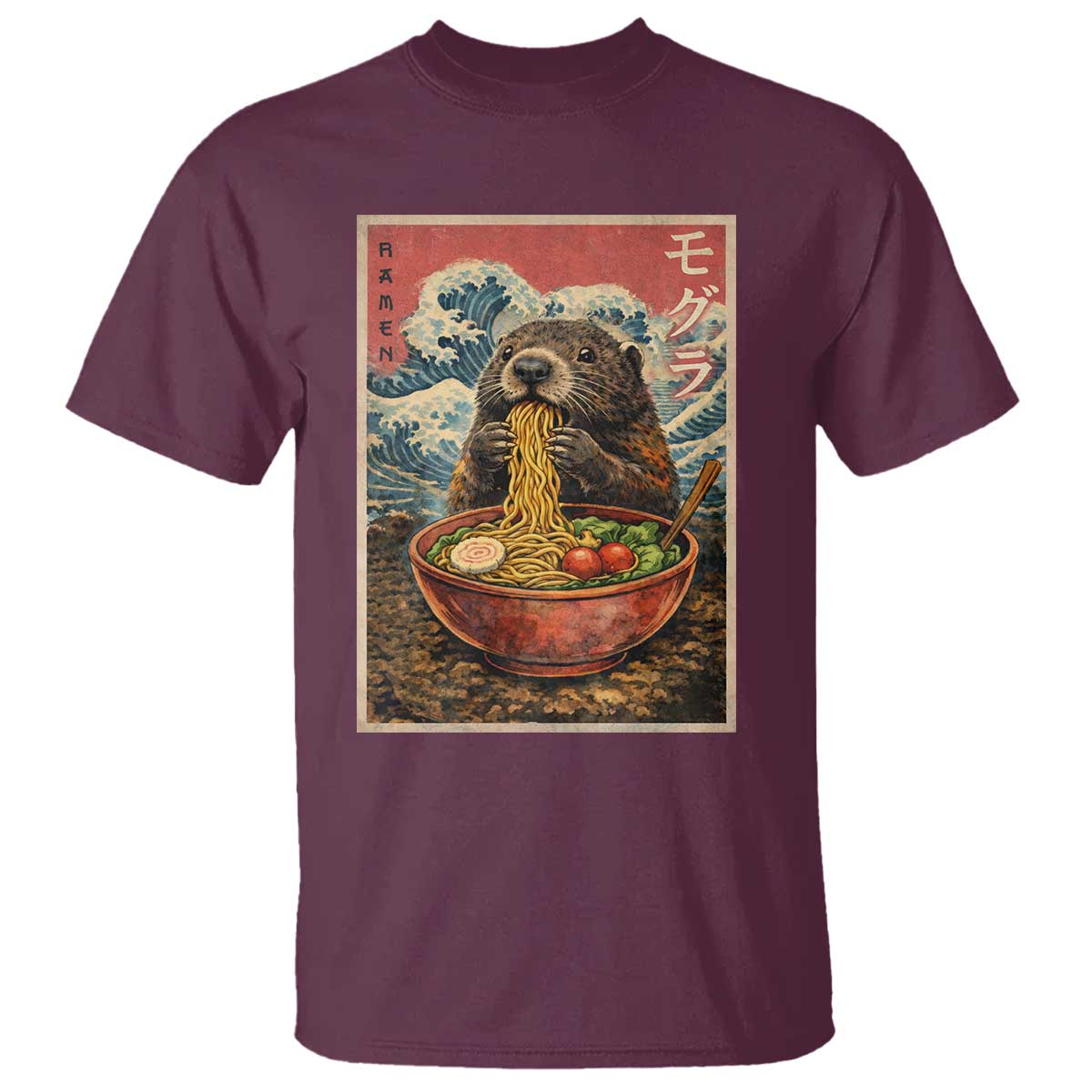 Japanese Groundhog Ramen Noodles T Shirt Funny Kawaii Anime TS10 Maroon Print Your Wear