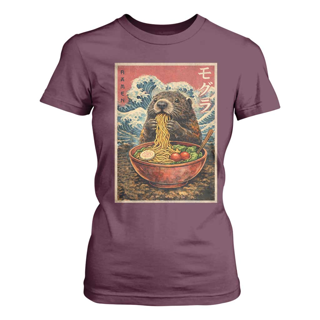 Japanese Groundhog Ramen Noodles T Shirt For Women Funny Kawaii Anime TS10 Maroon Print Your Wear