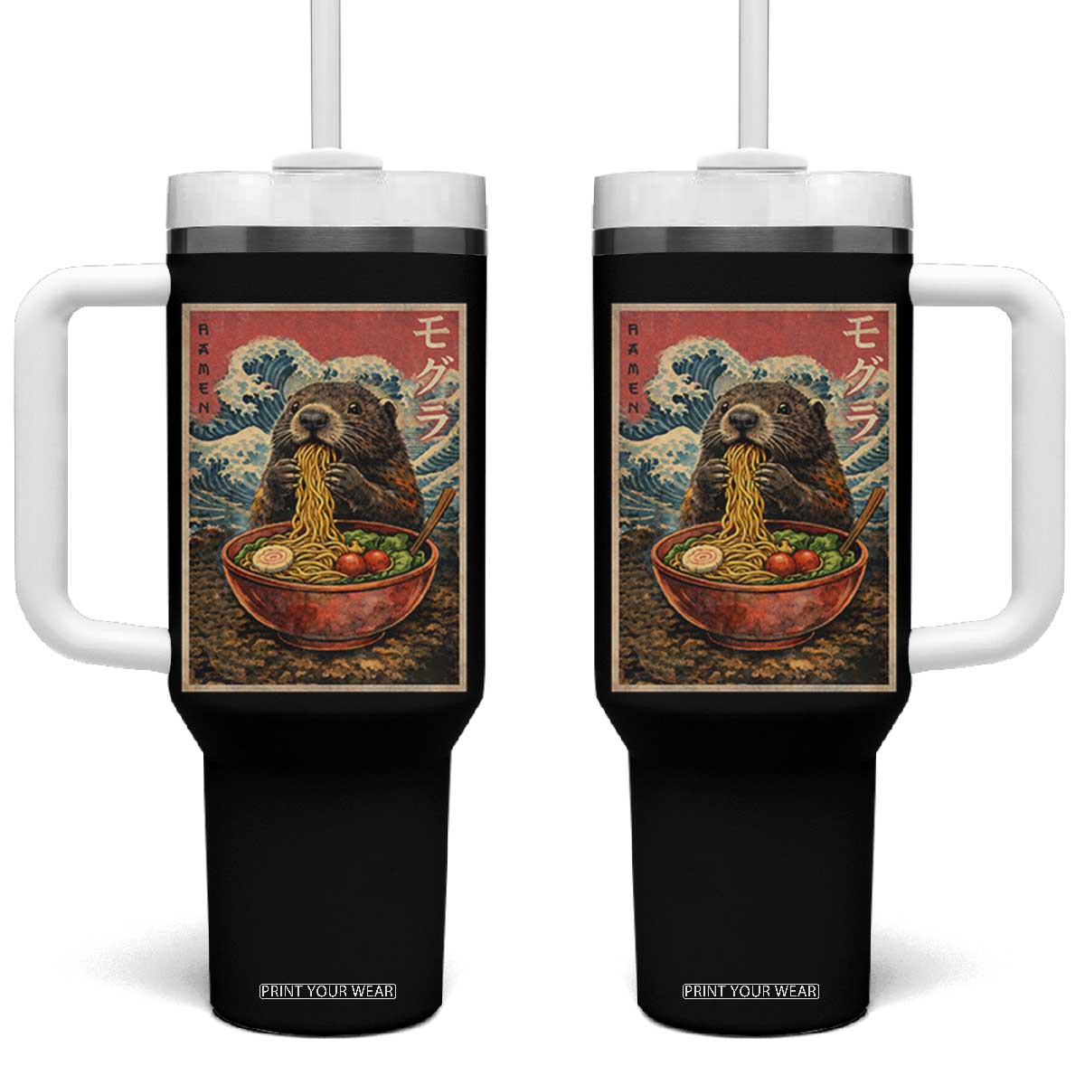 Japanese Groundhog Ramen Noodles Tumbler With Handle Funny Kawaii Anime TS10 One Size: 40 oz Black Print Your Wear
