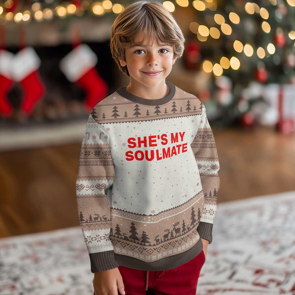 Funny Couple Matching Ugly Christmas Sweater She's My Soulmate I Don't Know Him Couples TS10 Mocha Mousse Print Your Wear