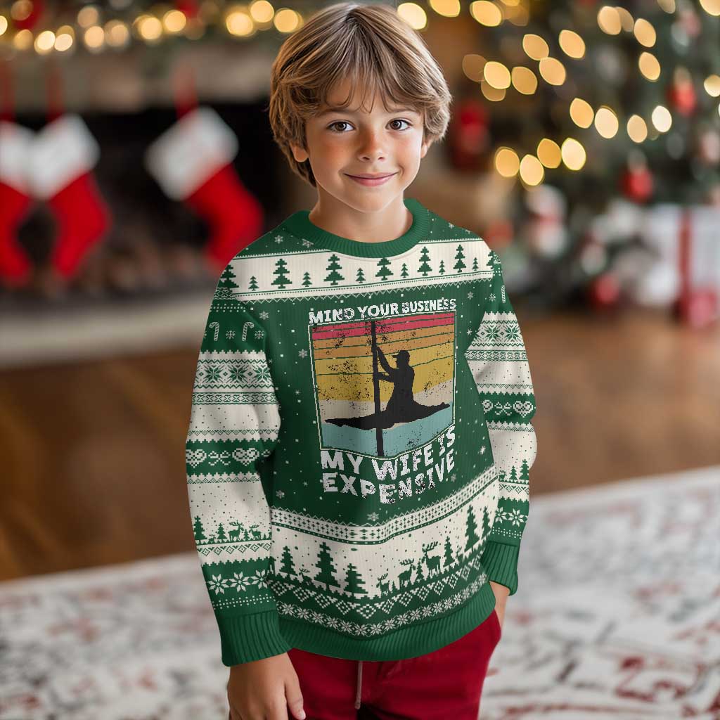 Sarcastic Husband Ugly Christmas Sweater Retro Mind Your Business My Wife Is Expensive TS10 Forest Green Beige Print Your Wear