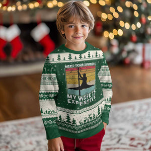 Sarcastic Husband Ugly Christmas Sweater Retro Mind Your Business My Wife Is Expensive TS10 Forest Green Beige Print Your Wear