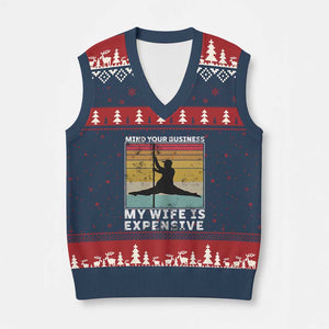 Sarcastic Husband V-Neck Knit Sweater Vest Retro Mind Your Business My Wife Is Expensive TS10 Navy Red Print Your Wear