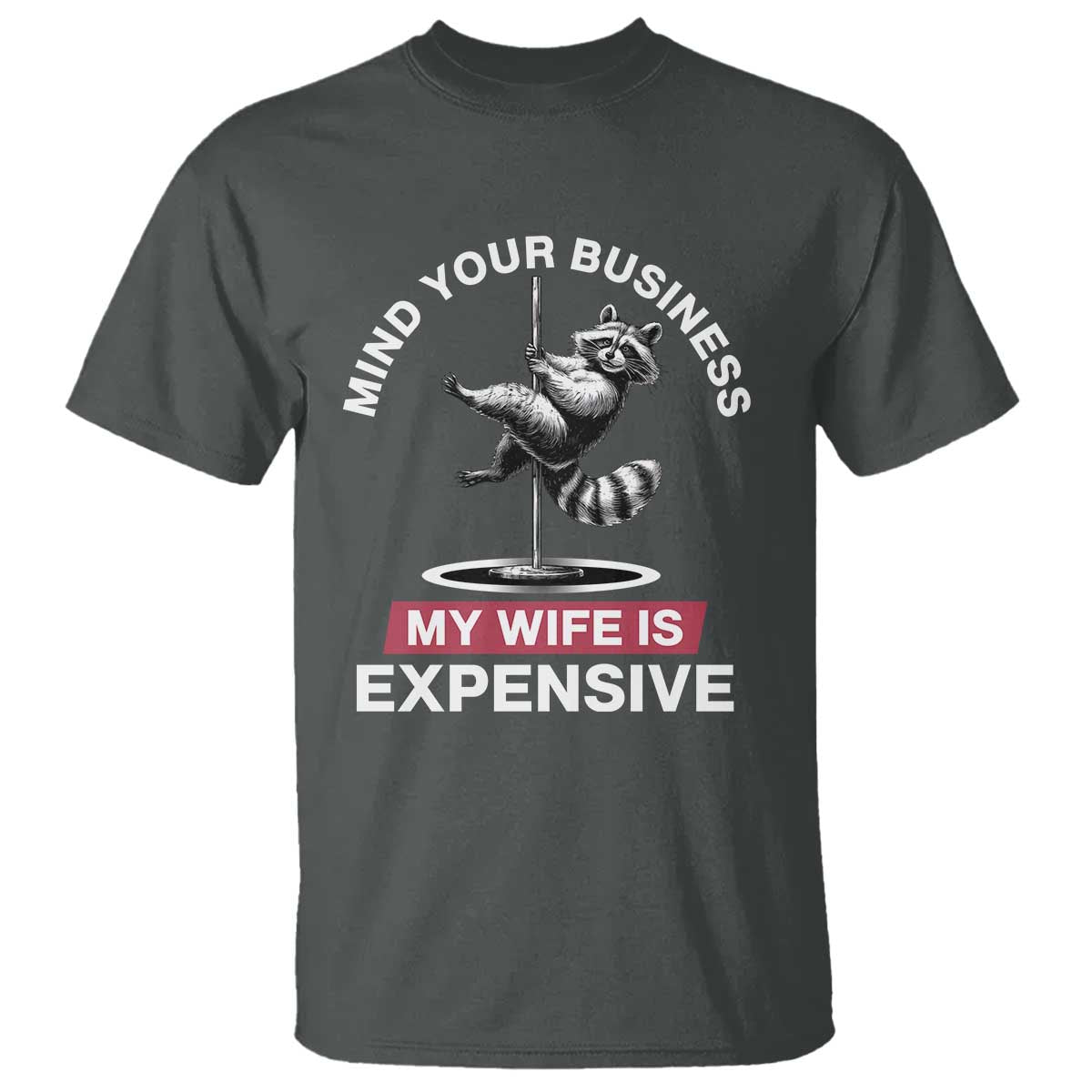 Sarcastic Husband T Shirt Mind Your Business My Wife Is Expensive Raccoon TS10 Dark Heather Print Your Wear