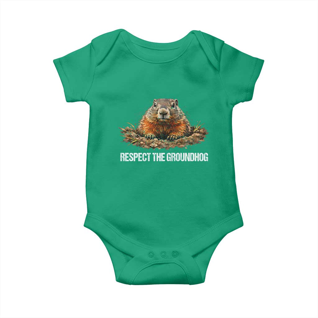 Respect The Groundhog Baby Onesie Funny Woodchuck TS10 Irish Green Print Your Wear