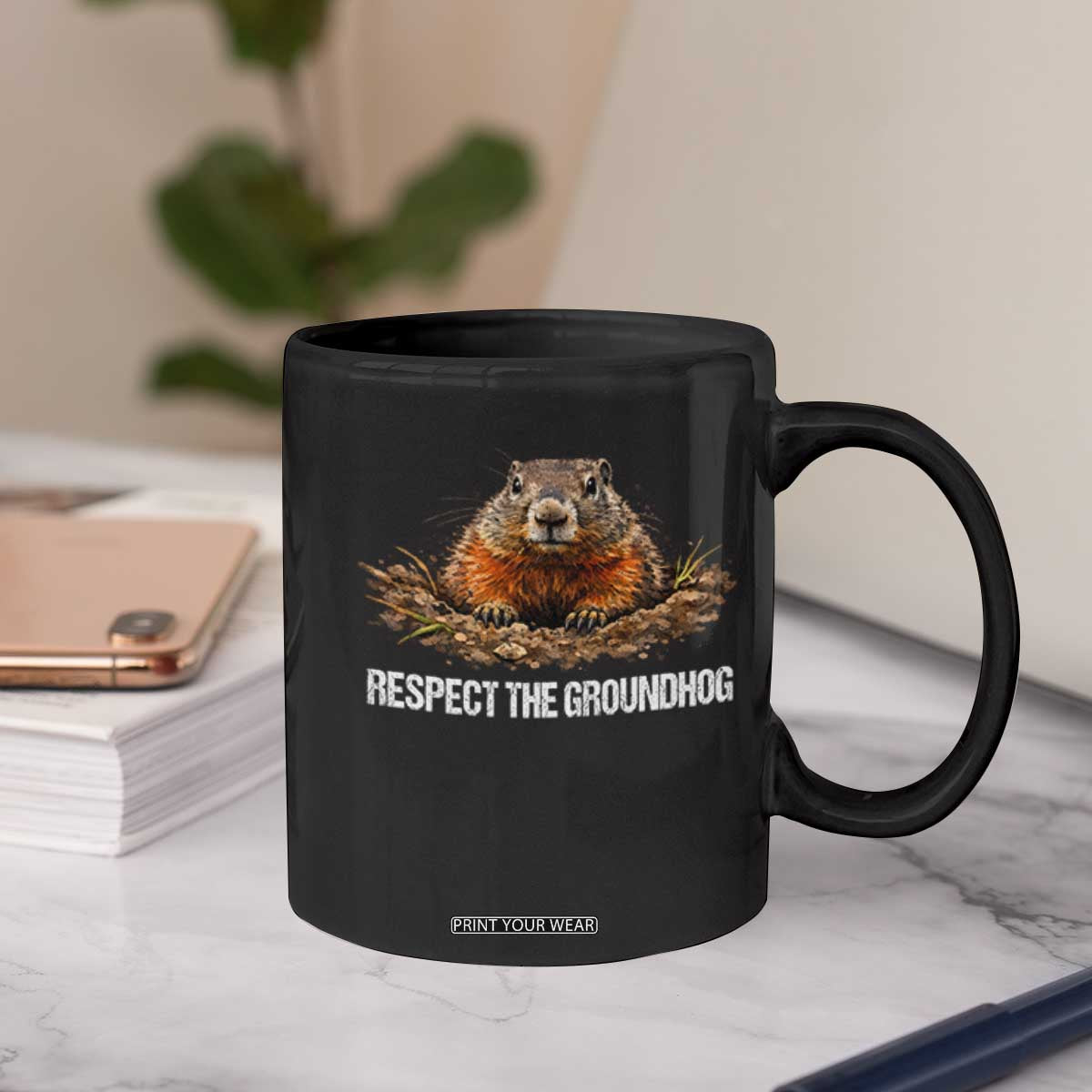 Respect The Groundhog Coffee Mug Funny Woodchuck TS10 Print Your Wear