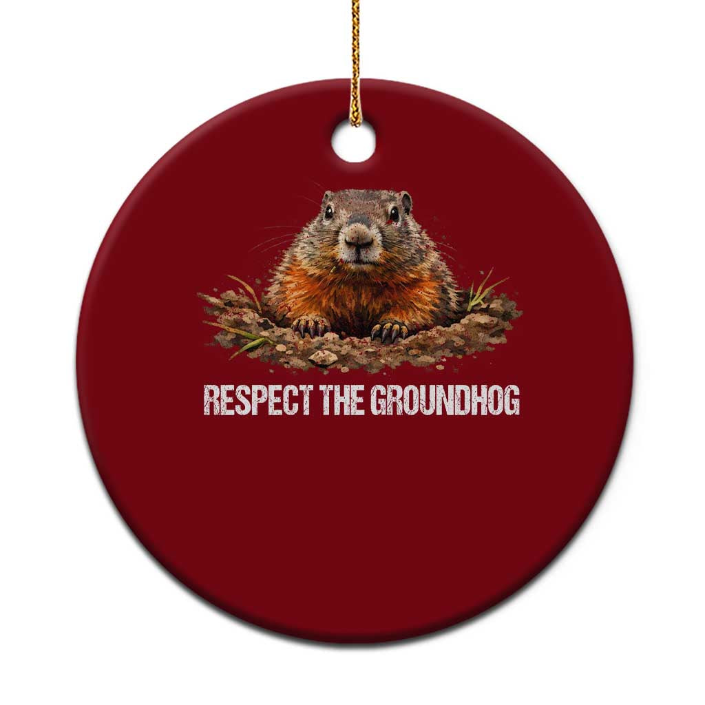 Respect The Groundhog Ceramic Ornament Funny Woodchuck TS10 1pc Red Print Your Wear