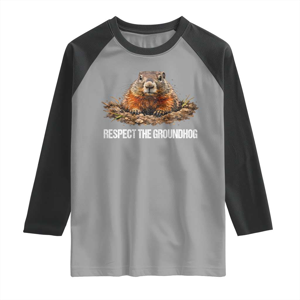 Respect The Groundhog Raglan Shirt Funny Woodchuck TS10 Sport Gray Black Print Your Wear