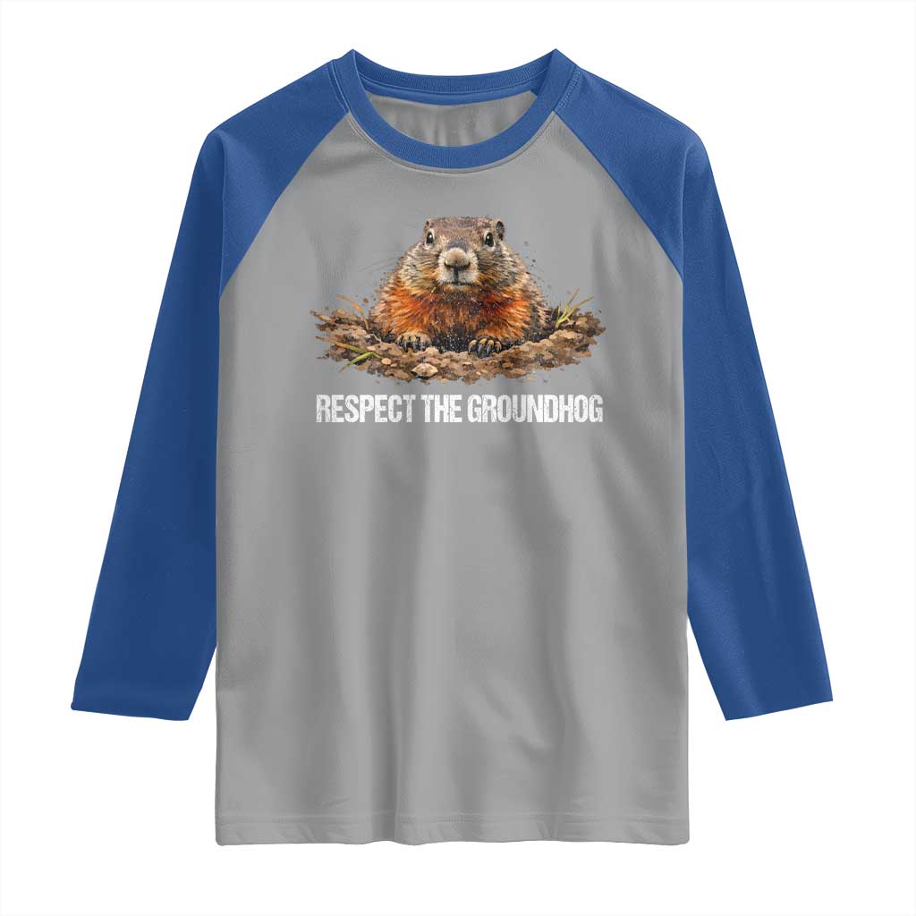 Respect The Groundhog Raglan Shirt Funny Woodchuck TS10 Sport Gray Royal Print Your Wear