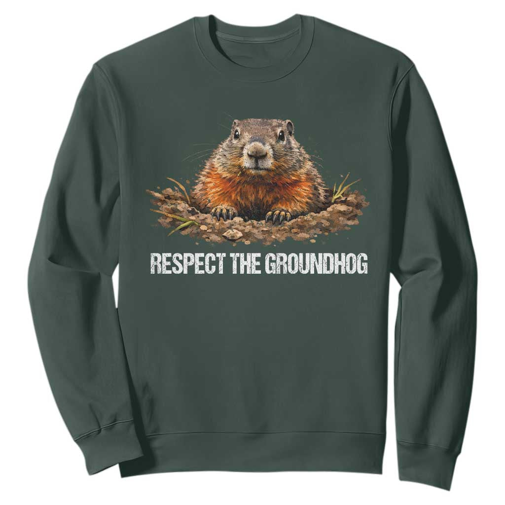 Respect The Groundhog Sweatshirt Funny Woodchuck TS10 Dark Forest Green Print Your Wear