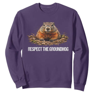 Respect The Groundhog Sweatshirt Funny Woodchuck TS10 Purple Print Your Wear
