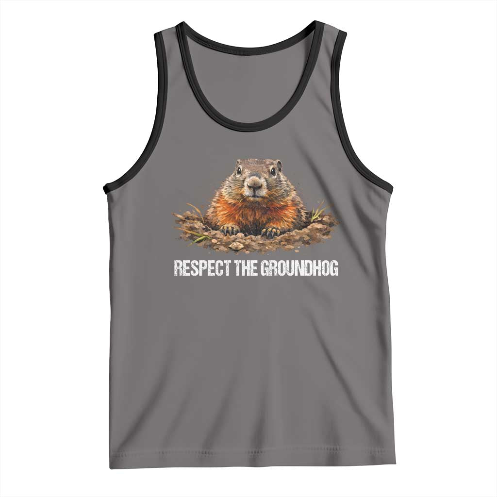 Respect The Groundhog Tank Top Funny Woodchuck TS10 Deep Heather Black Print Your Wear