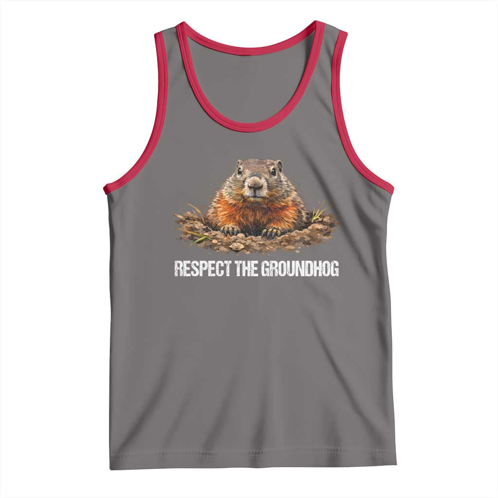 Respect The Groundhog Tank Top Funny Woodchuck TS10 Deep Heather Red Print Your Wear