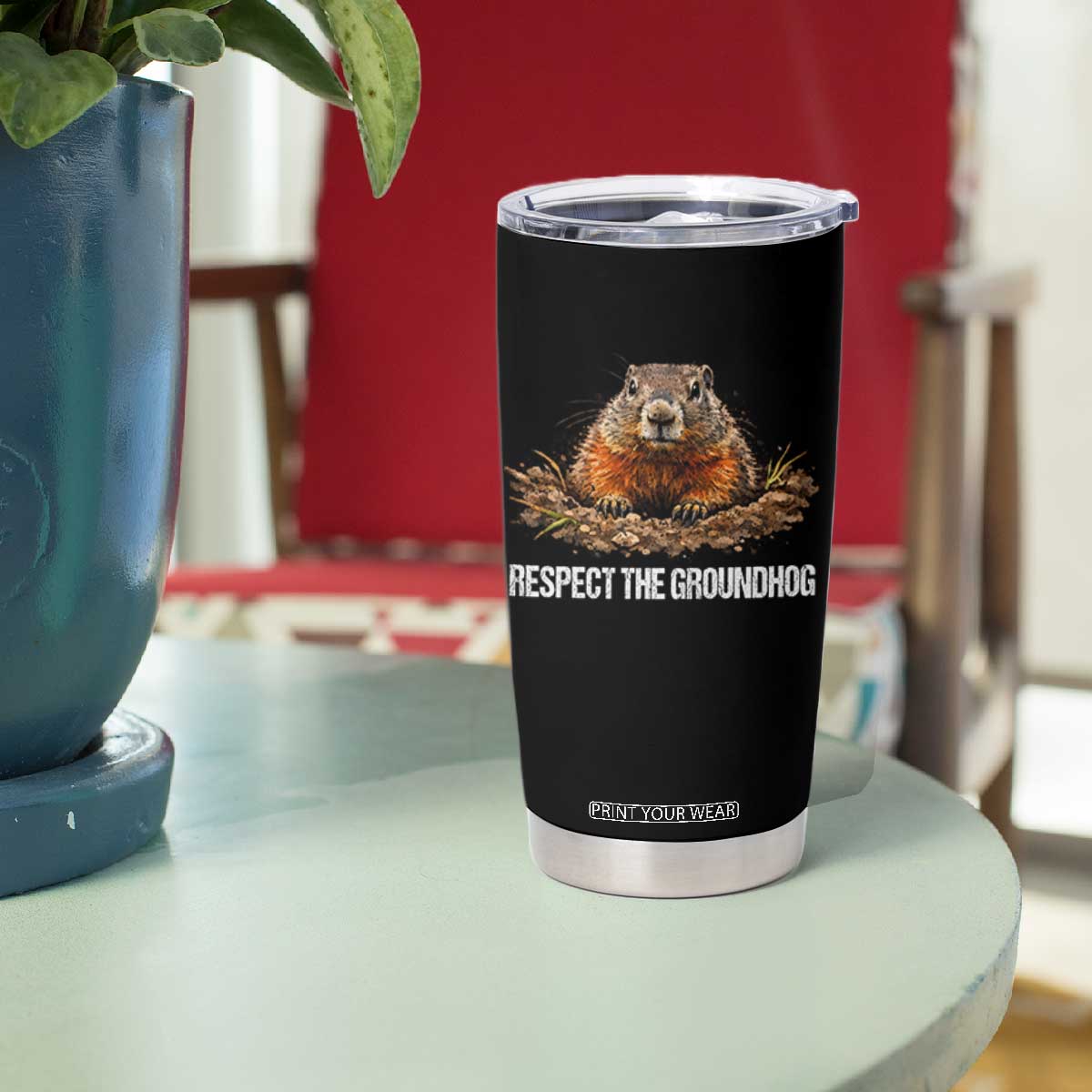 Respect The Groundhog Tumbler Cup Funny Woodchuck TS10 Print Your Wear