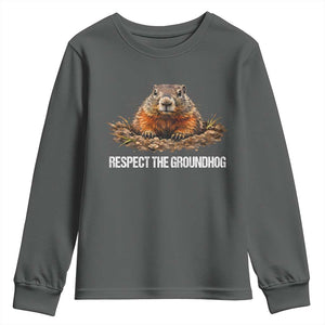 Respect The Groundhog Youth Sweatshirt Funny Woodchuck TS10 Dark Heather Print Your Wear