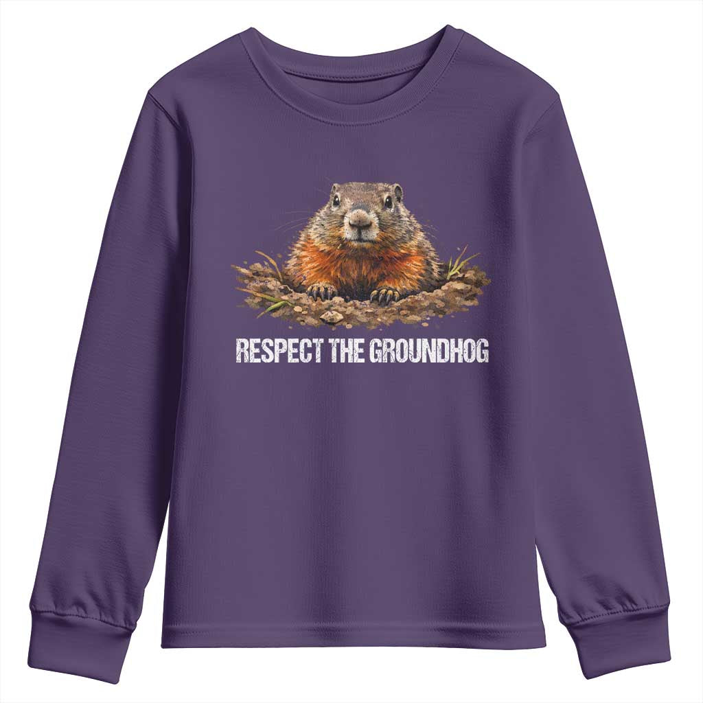 Respect The Groundhog Youth Sweatshirt Funny Woodchuck TS10 Purple Print Your Wear