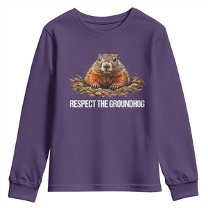 Respect The Groundhog Youth Sweatshirt Funny Woodchuck TS10 Purple Print Your Wear