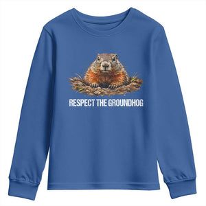 Respect The Groundhog Youth Sweatshirt Funny Woodchuck TS10 Royal Blue Print Your Wear