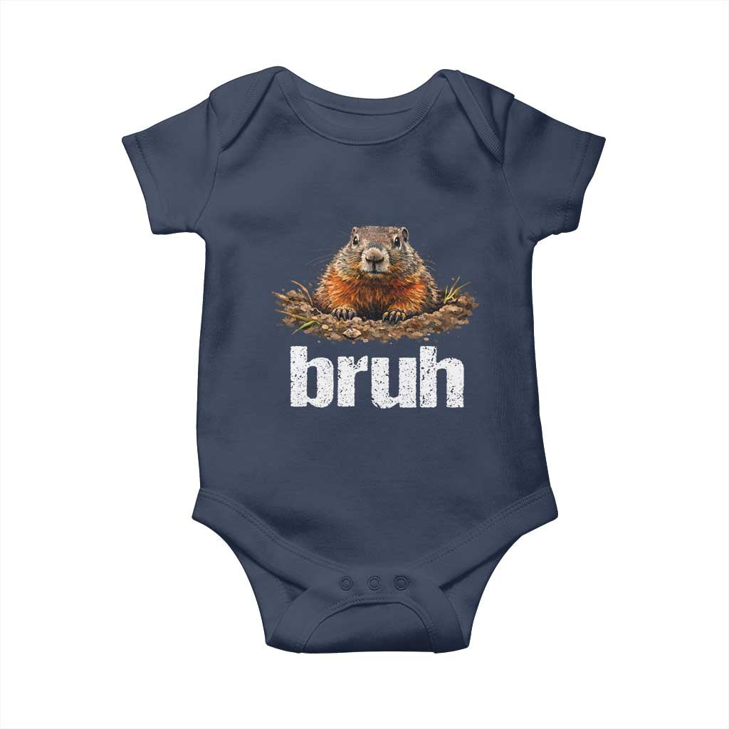 Funny Groundhog Baby Onesie Ground Hog Meme Lover Bruh Groundhog Day TS10 Navy Print Your Wear