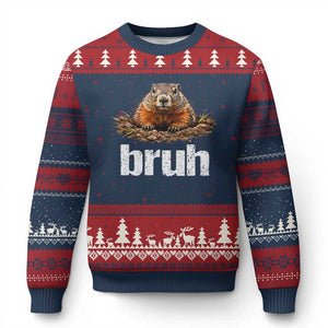 Funny Groundhog Ugly Christmas Sweater Ground Hog Meme Lover Bruh Groundhog Day TS10 Navy Red Print Your Wear