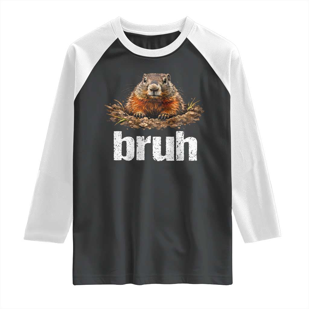 Funny Groundhog Raglan Shirt Ground Hog Meme Lover Bruh Groundhog Day TS10 Black White Print Your Wear