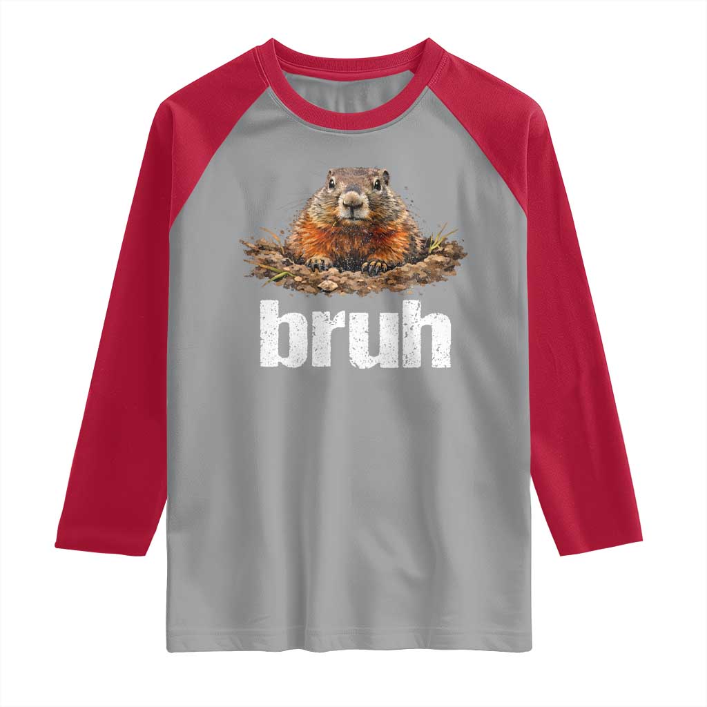 Funny Groundhog Raglan Shirt Ground Hog Meme Lover Bruh Groundhog Day TS10 Sport Gray Red Print Your Wear