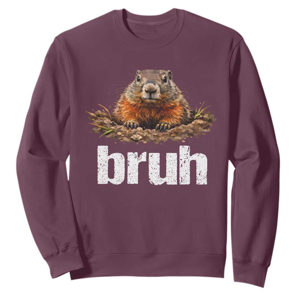 Funny Groundhog Sweatshirt Ground Hog Meme Lover Bruh Groundhog Day TS10 Maroon Print Your Wear