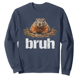 Funny Groundhog Sweatshirt Ground Hog Meme Lover Bruh Groundhog Day TS10 Navy Print Your Wear