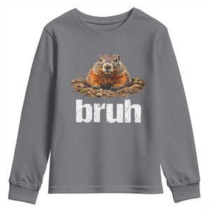 Funny Groundhog Youth Sweatshirt Ground Hog Meme Lover Bruh Groundhog Day TS10 Charcoal Print Your Wear