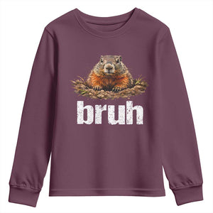 Funny Groundhog Youth Sweatshirt Ground Hog Meme Lover Bruh Groundhog Day TS10 Maroon Print Your Wear