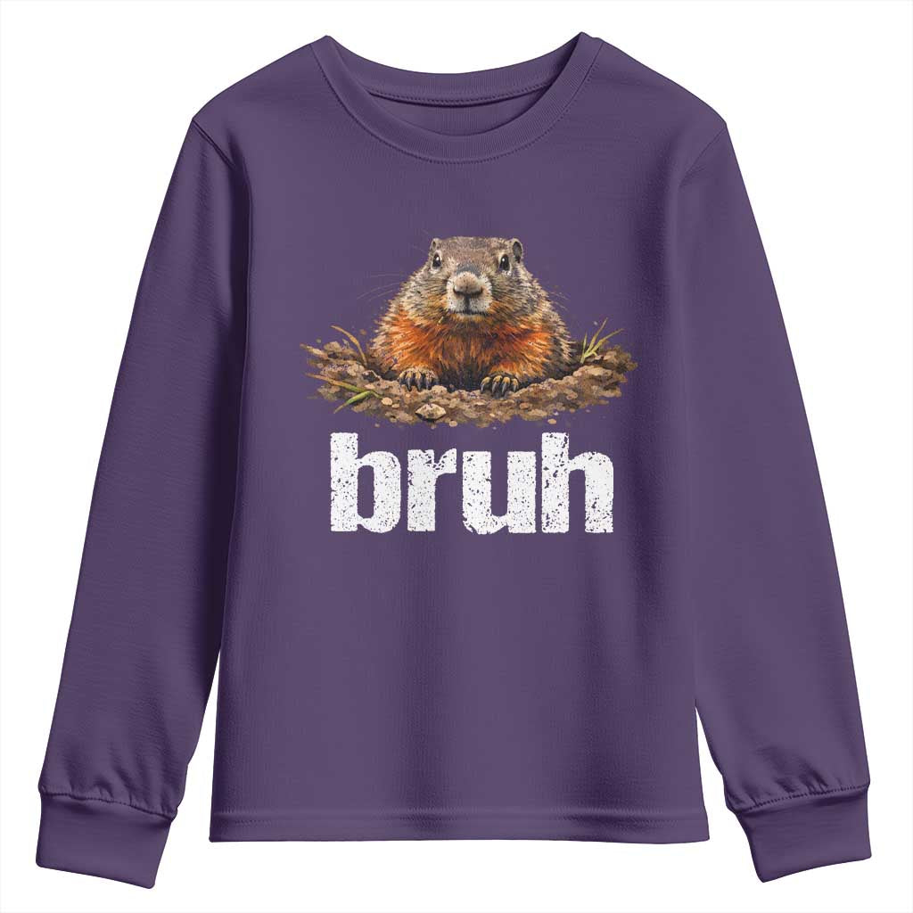 Funny Groundhog Youth Sweatshirt Ground Hog Meme Lover Bruh Groundhog Day TS10 Purple Print Your Wear