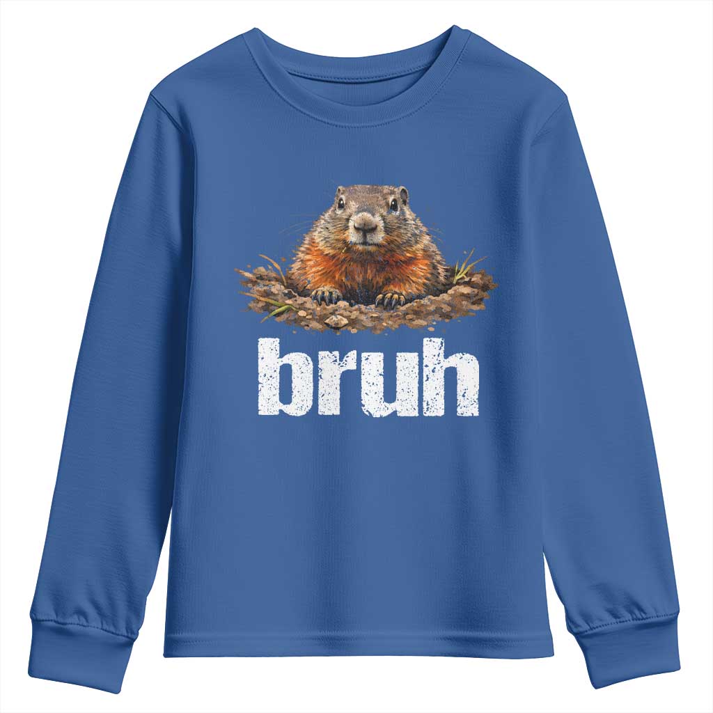 Funny Groundhog Youth Sweatshirt Ground Hog Meme Lover Bruh Groundhog Day TS10 Royal Blue Print Your Wear