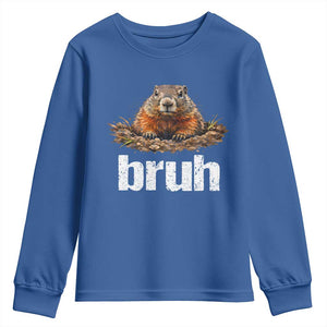 Funny Groundhog Youth Sweatshirt Ground Hog Meme Lover Bruh Groundhog Day TS10 Royal Blue Print Your Wear