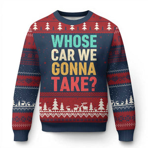Whose Car We Gonna Take Meme Retro Ugly Christmas Sweater TS10 Navy Red Print Your Wear