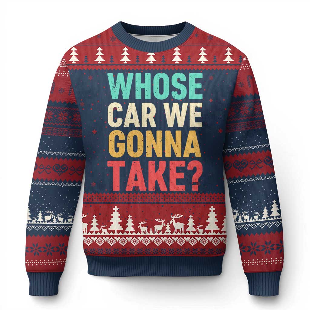 Whose Car We Gonna Take Meme Retro Ugly Christmas Sweater TS10 Navy Red Print Your Wear