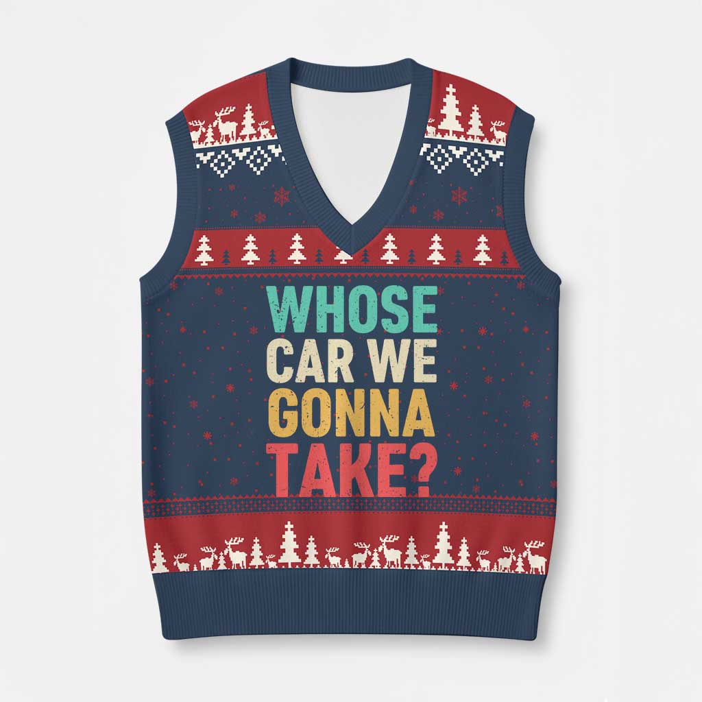 Whose Car We Gonna Take Meme Retro V-Neck Knit Sweater Vest TS10 Navy Red Print Your Wear