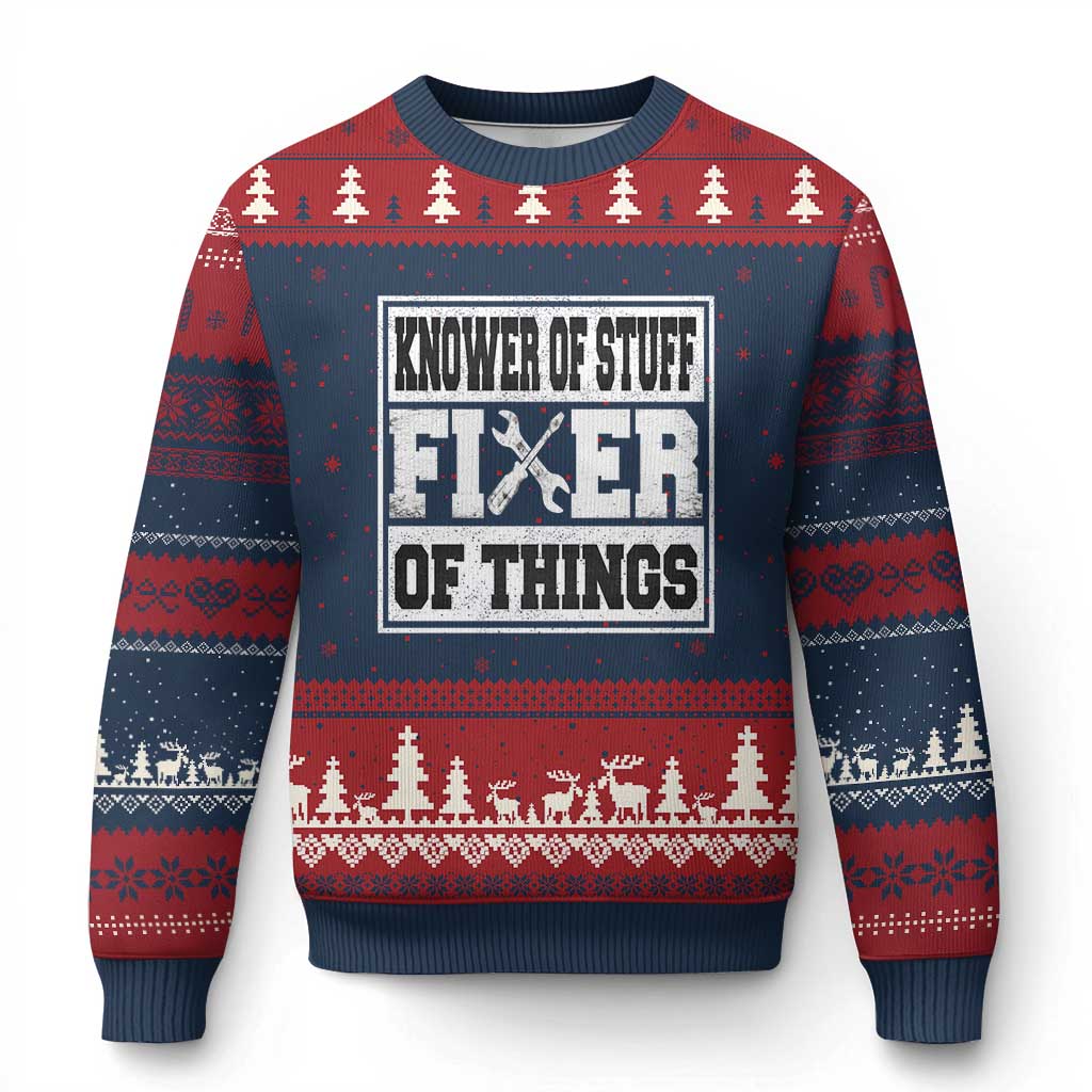 Knower Of Stuff Fixer Of Things Ugly Christmas Sweater Funny Handyman Dad Husband Fathers Day Gift TS10 Navy Red Print Your Wear