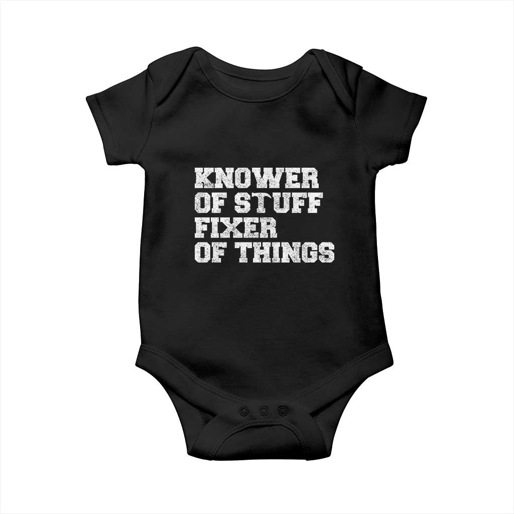 Funny Knower Of Stuff Fixer Of Things Baby Onesie Mechanic Engineer Garage TS10 Black Print Your Wear