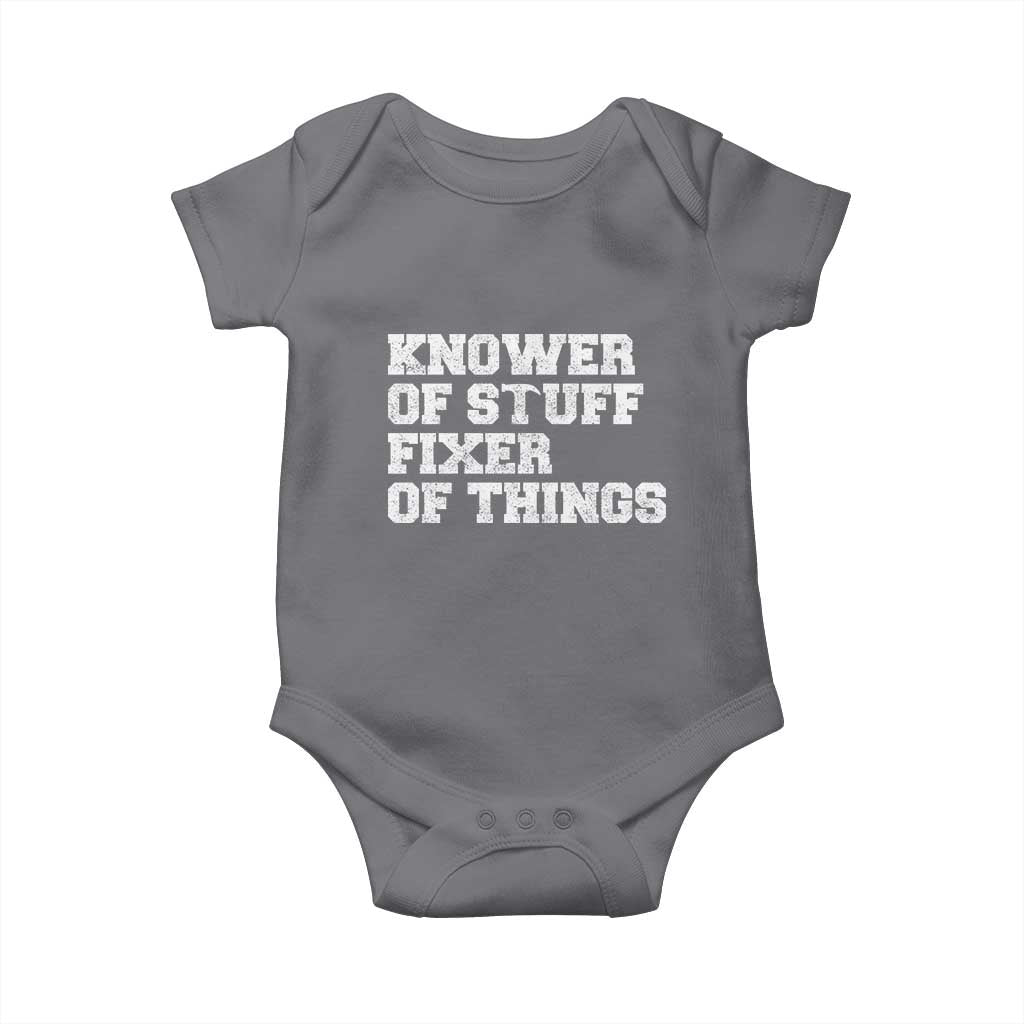 Funny Knower Of Stuff Fixer Of Things Baby Onesie Mechanic Engineer Garage TS10 Charcoal Print Your Wear