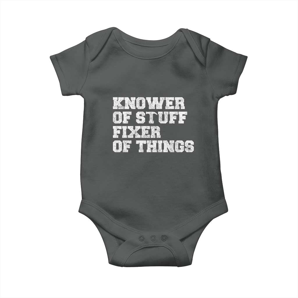 Funny Knower Of Stuff Fixer Of Things Baby Onesie Mechanic Engineer Garage TS10 Dark Heather Print Your Wear