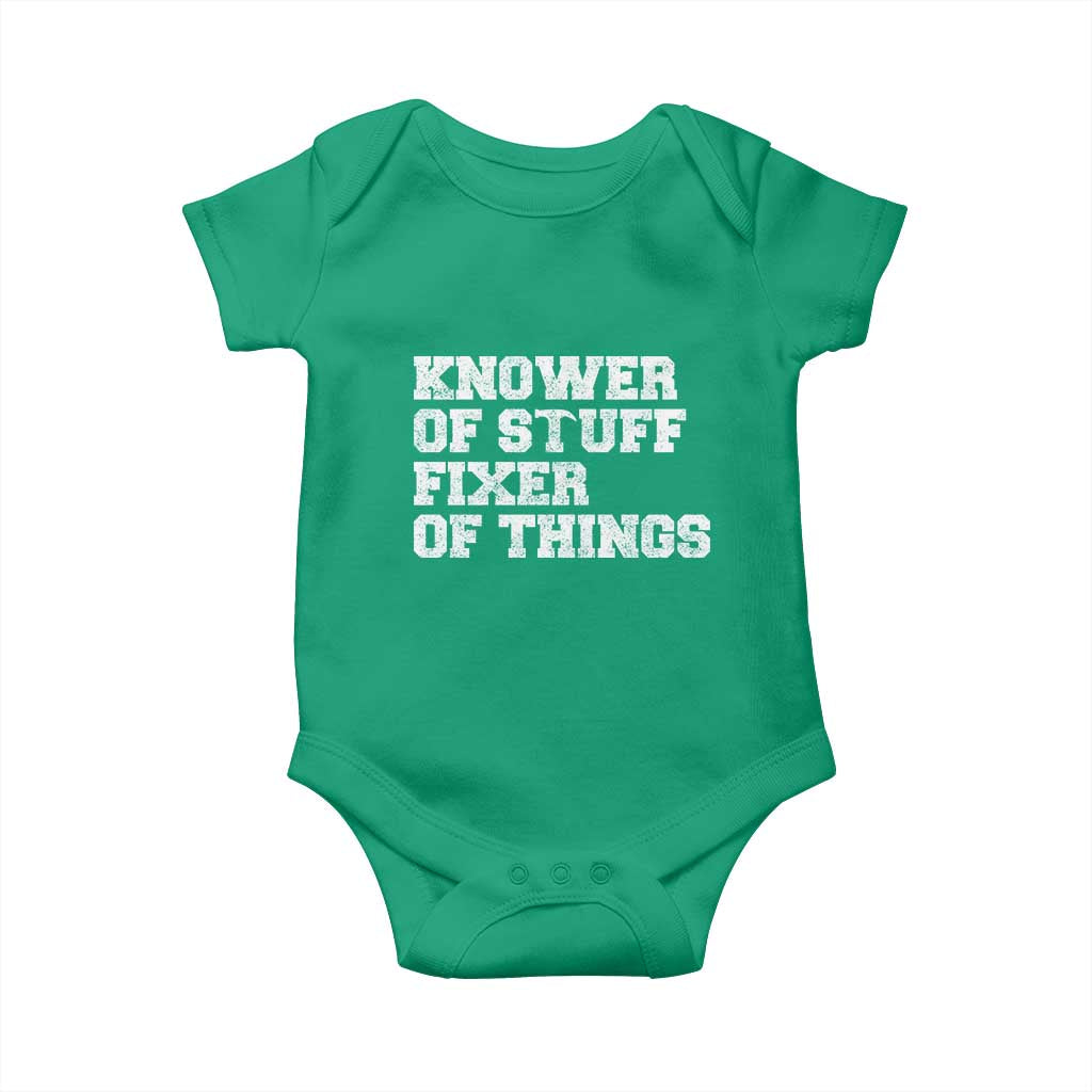 Funny Knower Of Stuff Fixer Of Things Baby Onesie Mechanic Engineer Garage TS10 Irish Green Print Your Wear
