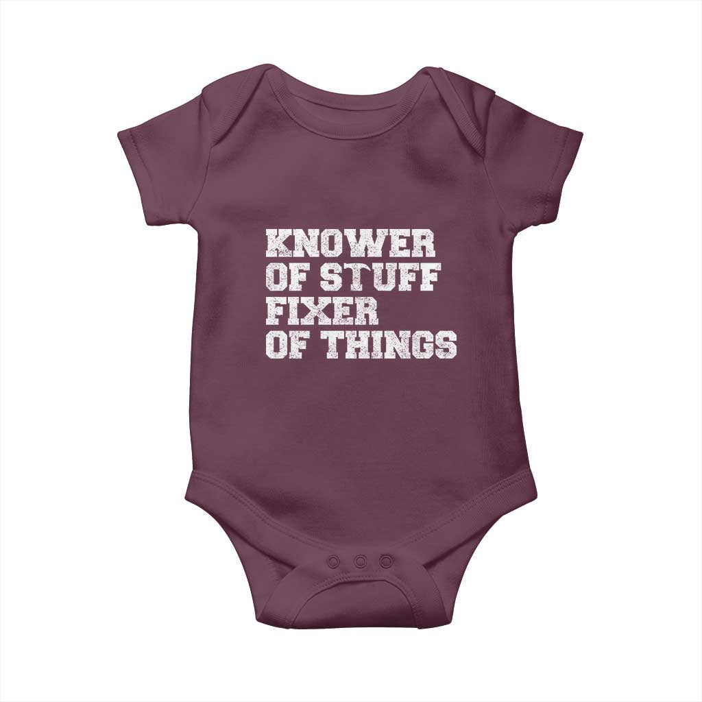 Funny Knower Of Stuff Fixer Of Things Baby Onesie Mechanic Engineer Garage TS10 Maroon Print Your Wear