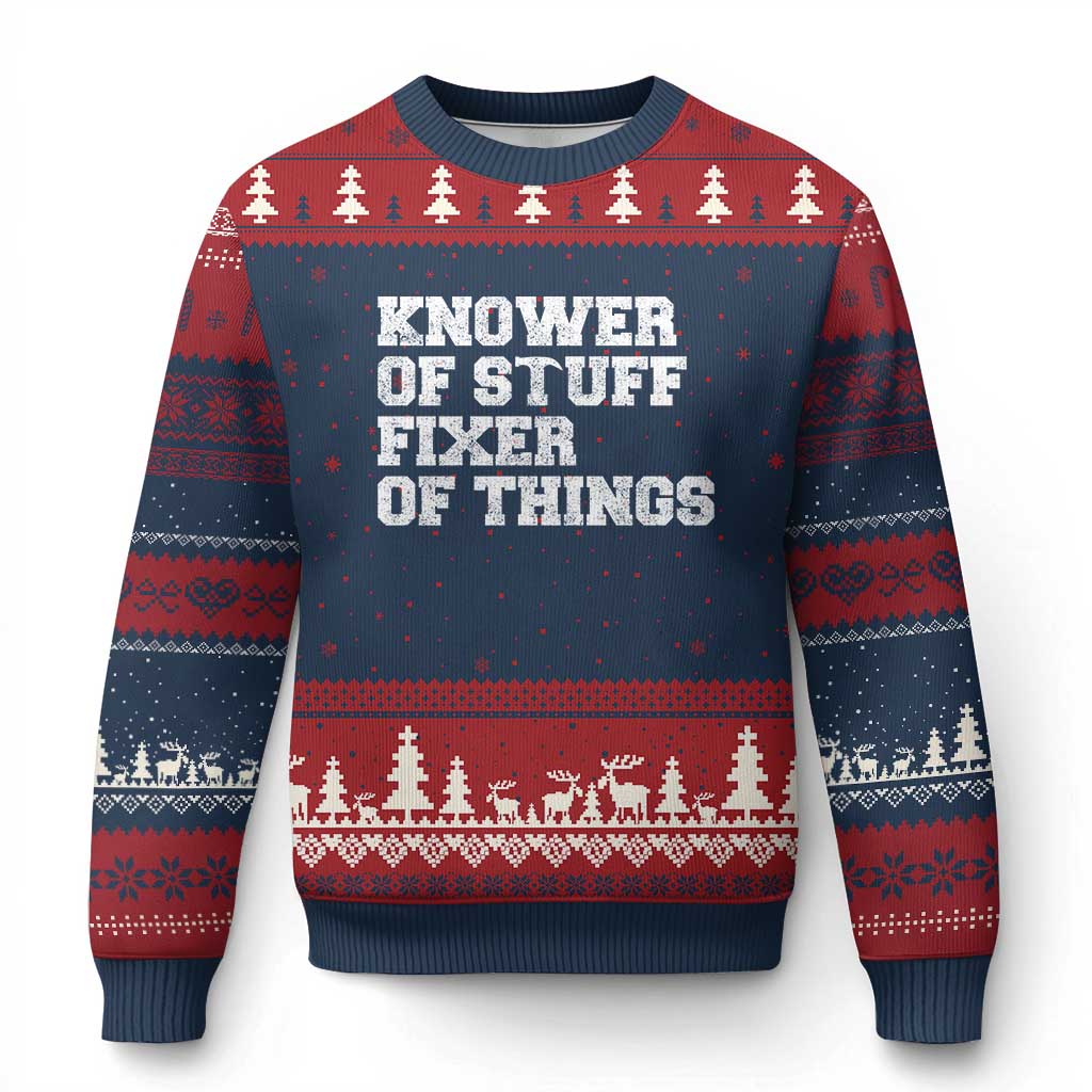 Funny Knower Of Stuff Fixer Of Things Ugly Christmas Sweater Mechanic Engineer Garage TS10 Navy Red Print Your Wear