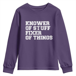 Funny Knower Of Stuff Fixer Of Things Youth Sweatshirt Mechanic Engineer Garage TS10 Purple Print Your Wear