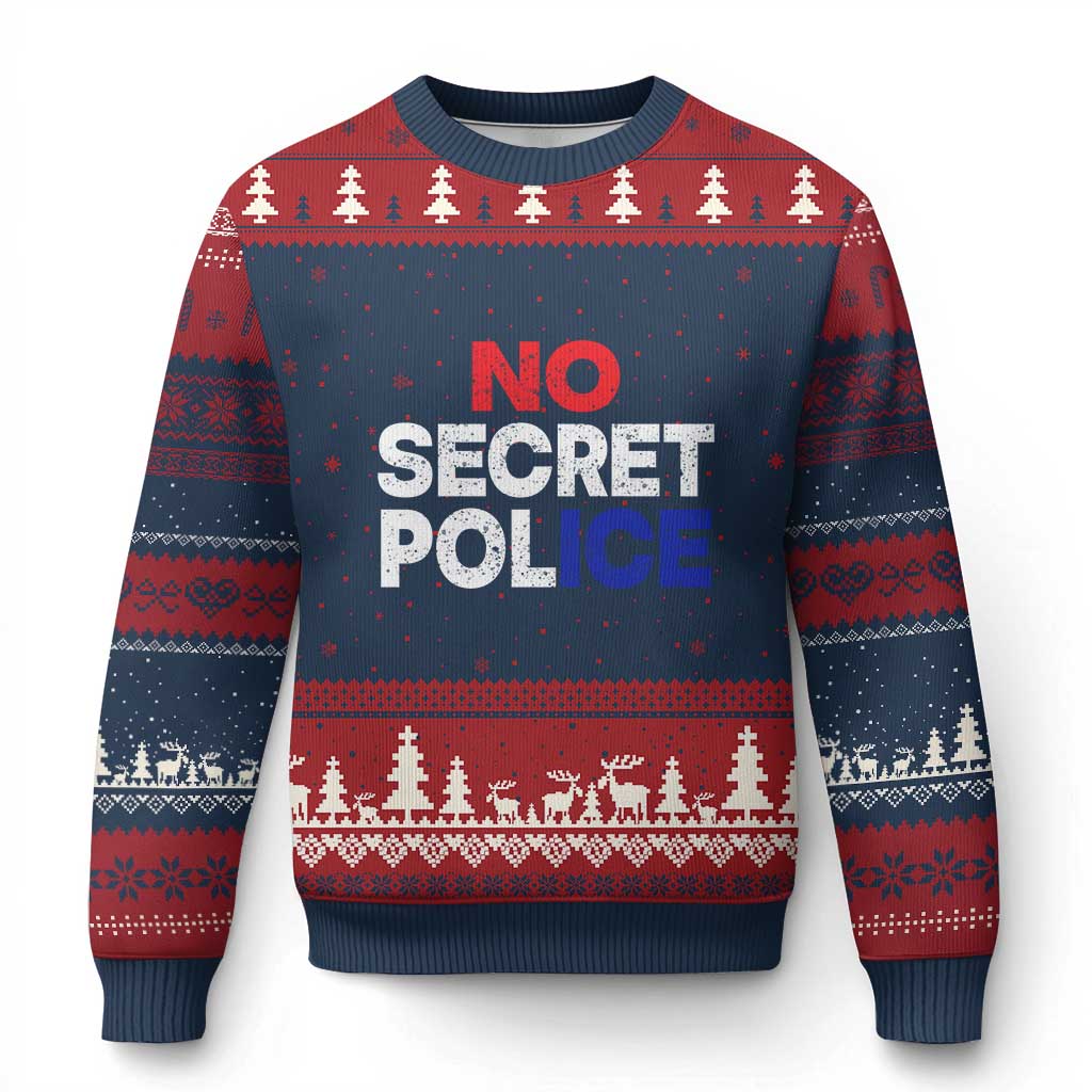 Subtle Abolish Ice Ugly Christmas Sweater No Secret Police TS10 Navy Red Print Your Wear