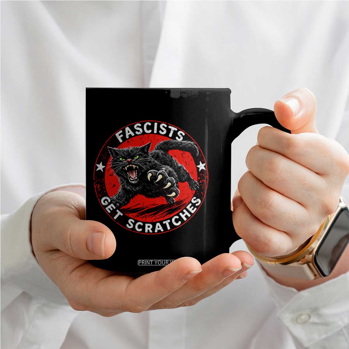 Vintage Black Cat Against Fascists Coffee Mug TS10 Print Your Wear